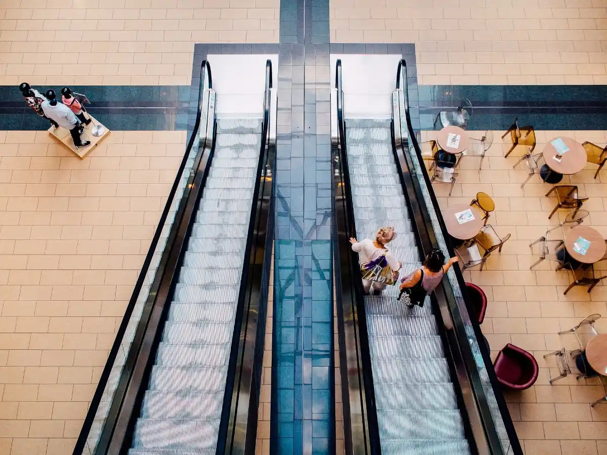 Mall escalator top view
