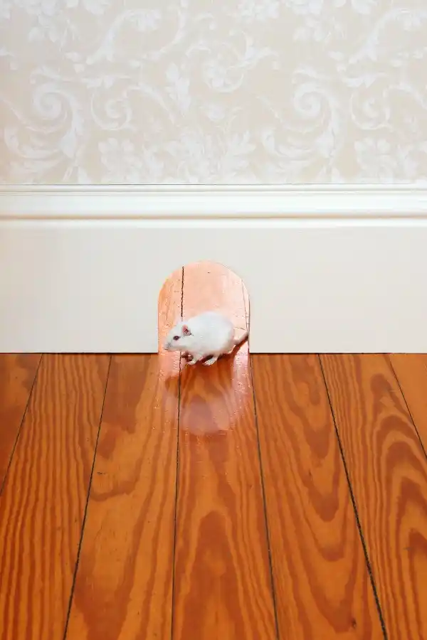 White mouse in house hole wall
